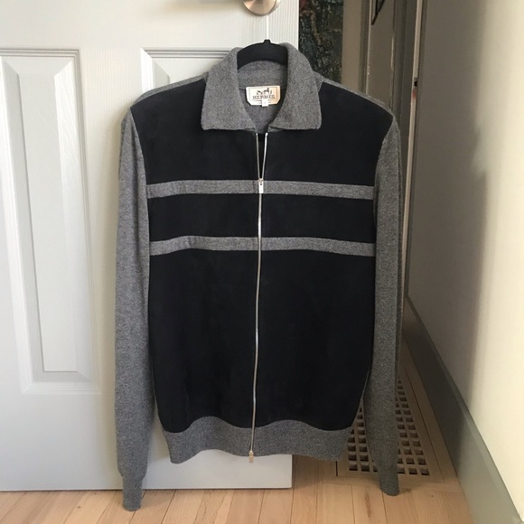 HERMES CACHMERE100 Cardigan メッシュ織り 切替